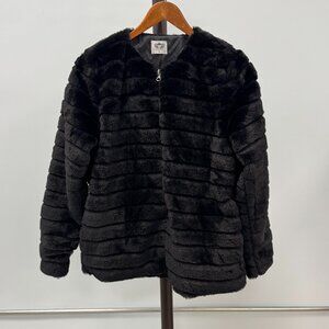 Katydid Black Faux Fur Zip Coat Size Small